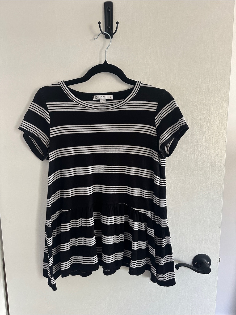 Anthropologie Black & White Striped Short Sleeve Peplum Top